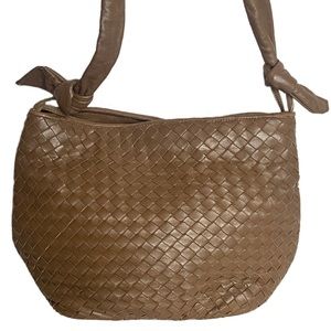 Vtg Woven Leather Purse Vintage Shoulder Bag Crossbody Intrecciato Tan Brown